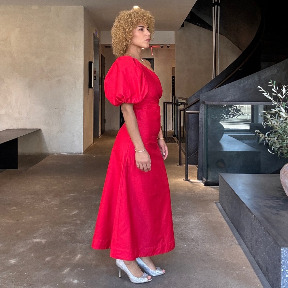 Anthropology Aureta One Shoulder Puff Sleeve Dress - Picture 5 of 9
